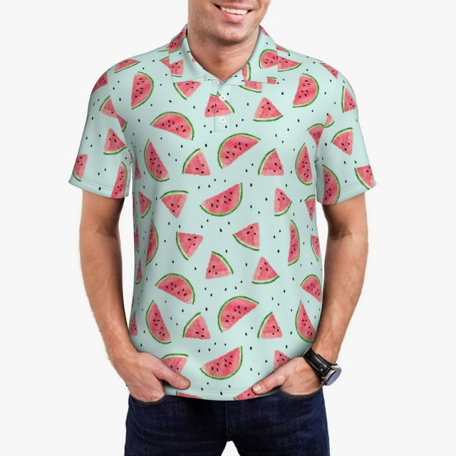 Vsdgher Polos à Imprimé Melon D\'eau pour Hommes, Polo Extensible à Manches Courtes pour Hommes, Chemises pour Hommes-X-Grand