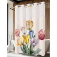 thumbnail image 2 of No Hook Shower Curtain with Snap-in Liner, Colorful Tulips Floral Waterproof Fabric Bathroom Curtains, Modern Art Watercolor Pastoral Bath Curtains & Mesh Top Window Stall 48"x72", 2 of 9