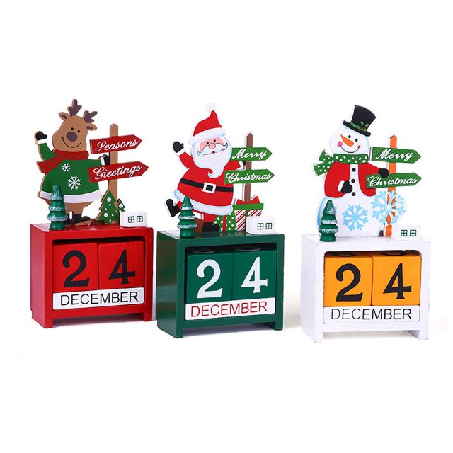 Tres adornos de calendario de Navidad de madera, regalos de Navidad, calendario de madera de alce y muñeco de nieve de Papá Noel BRILLAR Rojo Verde