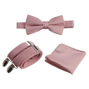 Mens Pre-tied Bow Tie Adjustable Stretch Suspender and Pocket Square Sets  