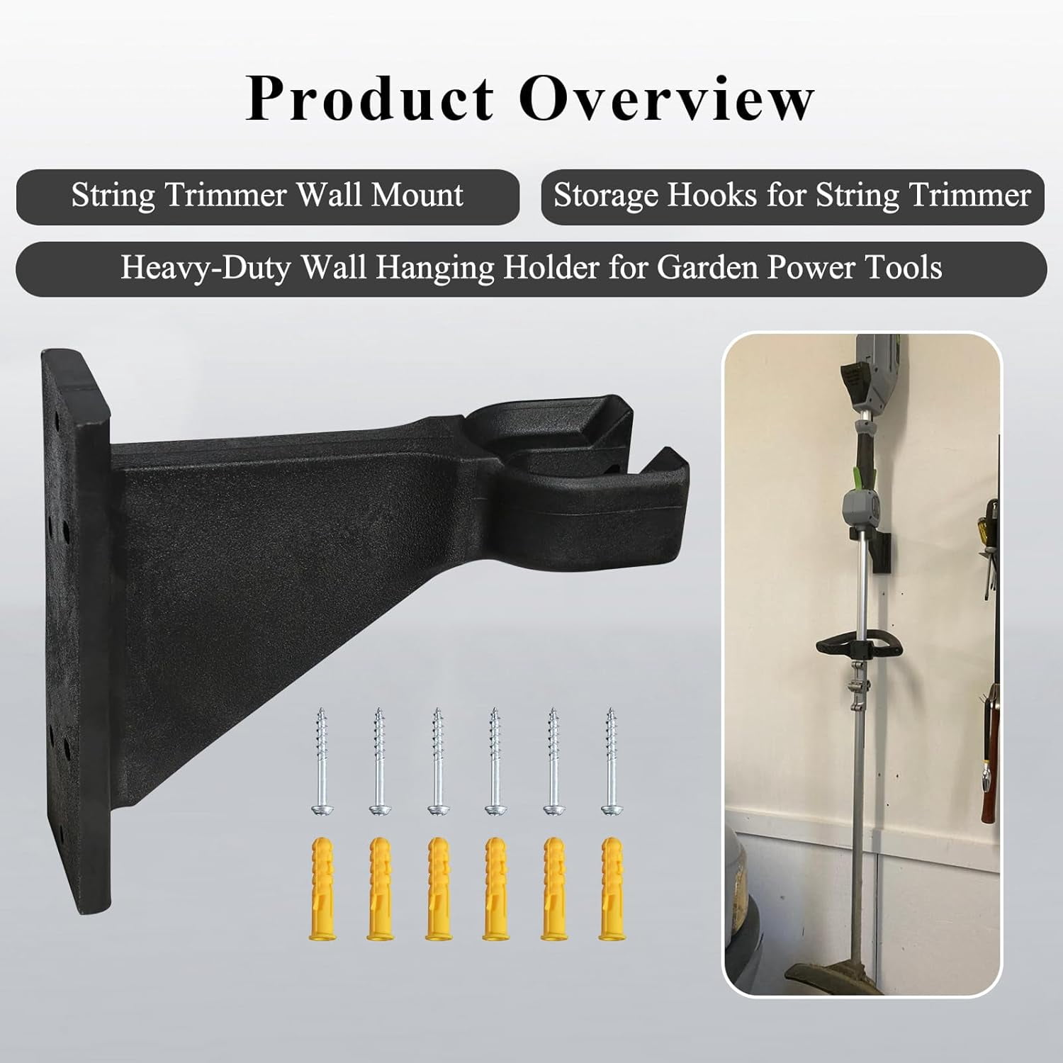 JJEAN-Premium Heavy-Duty Wall Hanging Holder for Garden Power Tools, Garage Storage Organizer, Storage Hooks for Trimmer, Holds up to 300lbs, Fits EGO 56V Trimmer and Edger, Ego Power/Edger(2Pcs/6-Ho