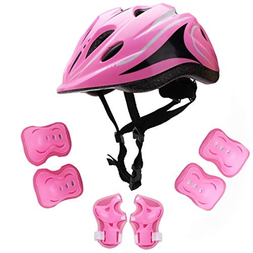 Baoblaze Kids Inline Roller Skating Scooter Bike Helmet Knee Elbow Wrist Pad Guard Protector 12pcs Sport Cones Pink 