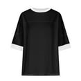 thumbnail image 5 of Color Block 3/4 Sleeve Tops for Women Summer Casual Side Split Crew Neck Sweatshirt Loose Pullover Oversized T Shirts, Black, L, 5 of 7