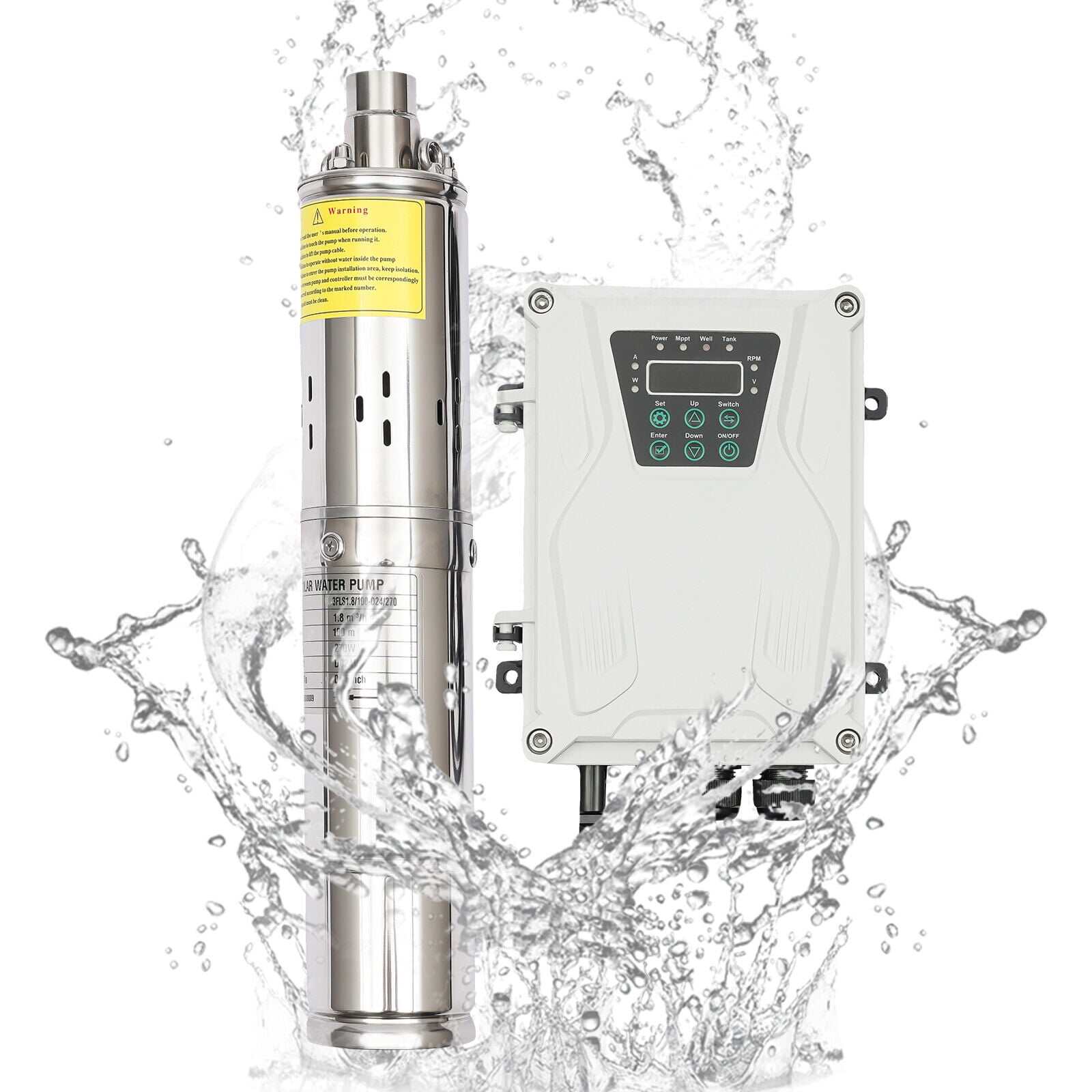 Denest 270W 3" DC 24V Solar Water Pump Submersible Deep Bore Well Pump+ MPPT Controller