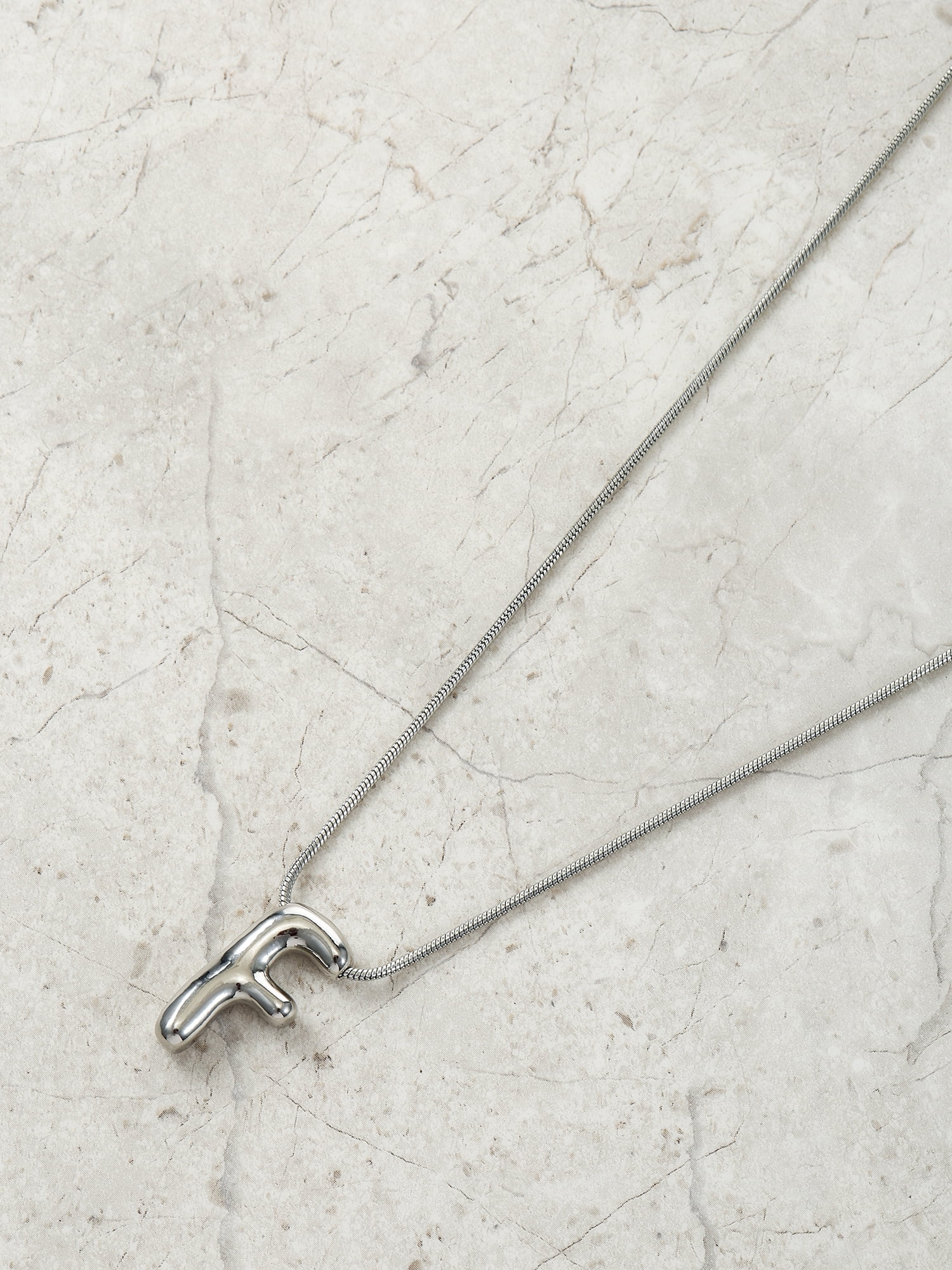 No Boundaries Silvertone Initial Bubble Letter Necklace, 1 Piece, Letter F