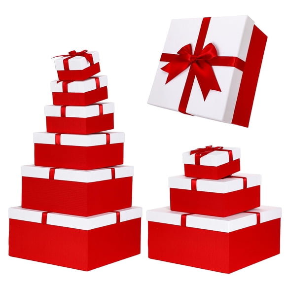 Cajas de regalo Nesting Chivertion, paquete de 6 con cinta de tapa, 6 tamaños, rojas