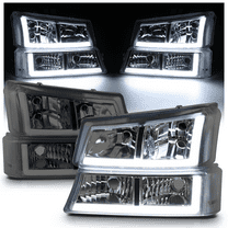 M-AUTO LED L Tube Headlights Assembly for 03-04 Silverado 2500 / 03-06 Avalanche 1500, 2500 / 03-06 Silverado 1500, 1500HD, 2500HD, 3500, Headlamps Driver  Passenger