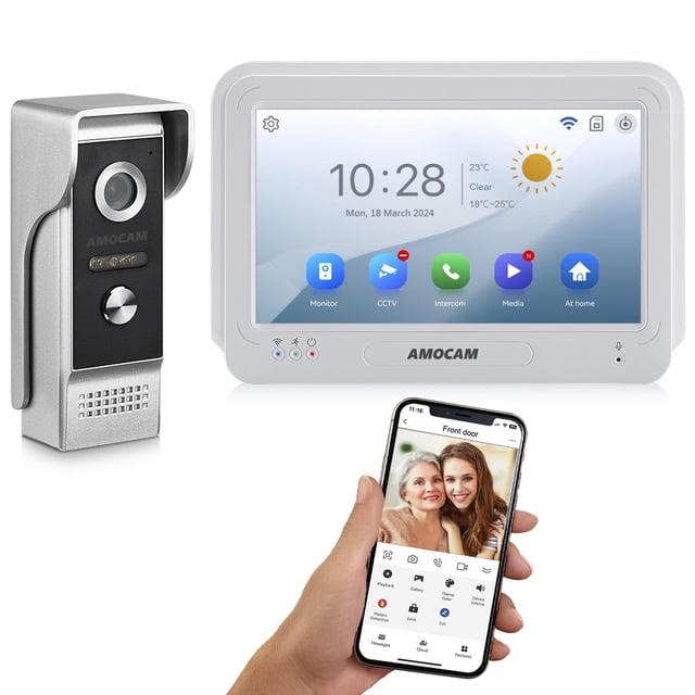 Timbre con vídeo AMOCAM inalámbrico WiFi 1080P con monitor de 7 pulgadas