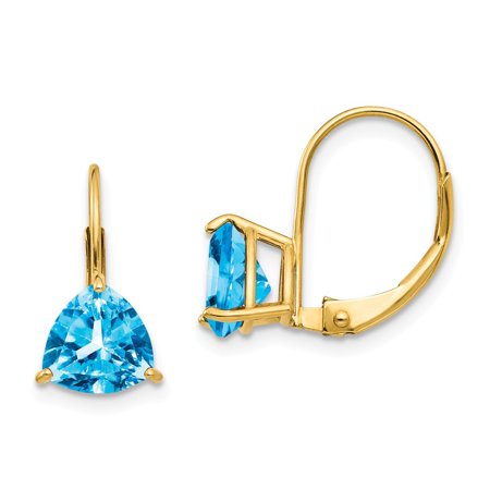 Roy Rose Jewelry 14K Yellow Gold 7mm Trillion Blue Topaz Leverback Earrings