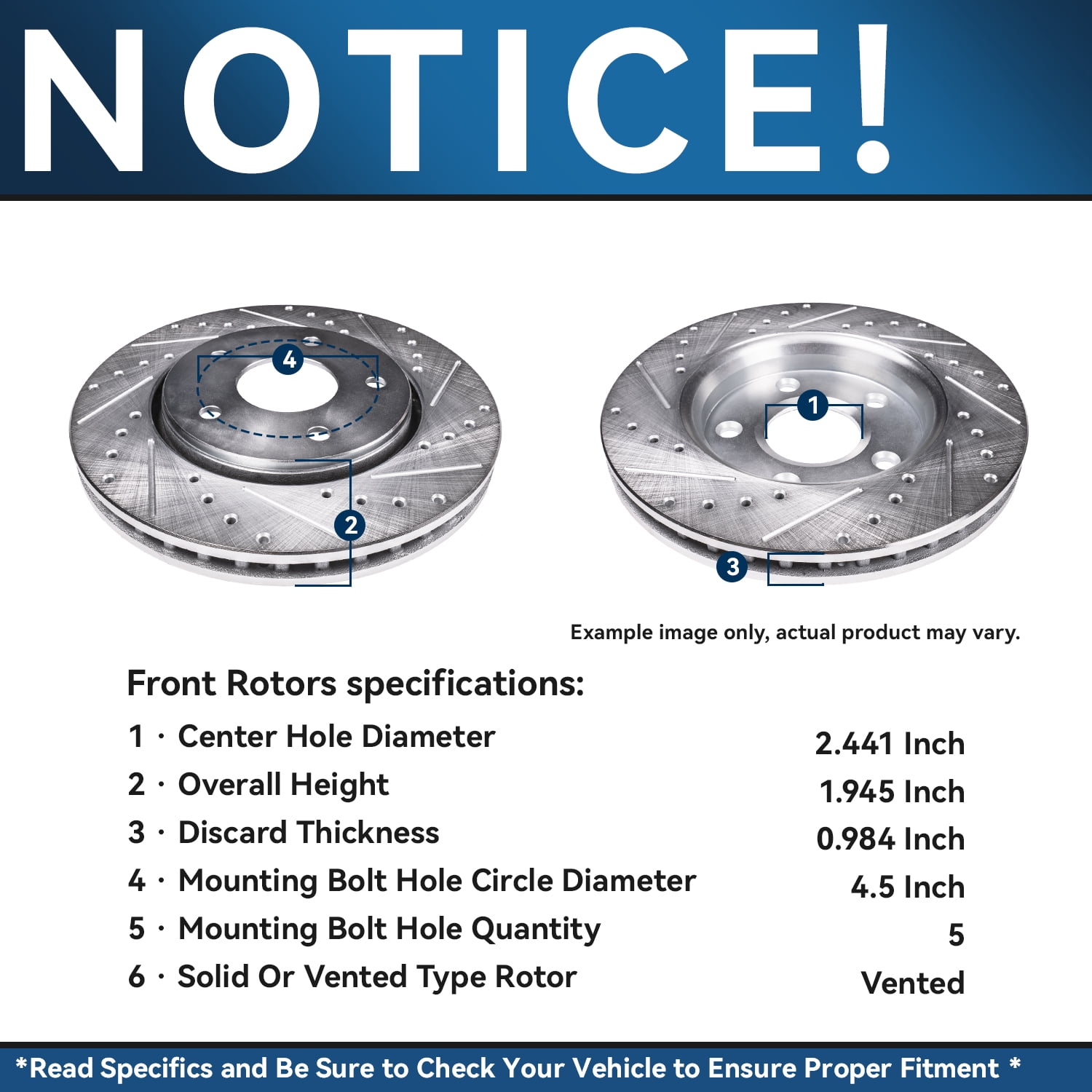 Detroit Axle - 13.39" inch Front Drilled and Slotted Disc Brake Rotors for 2020-2025 Toyota Highlander 2023-2025 Lexus RX350 RX350h