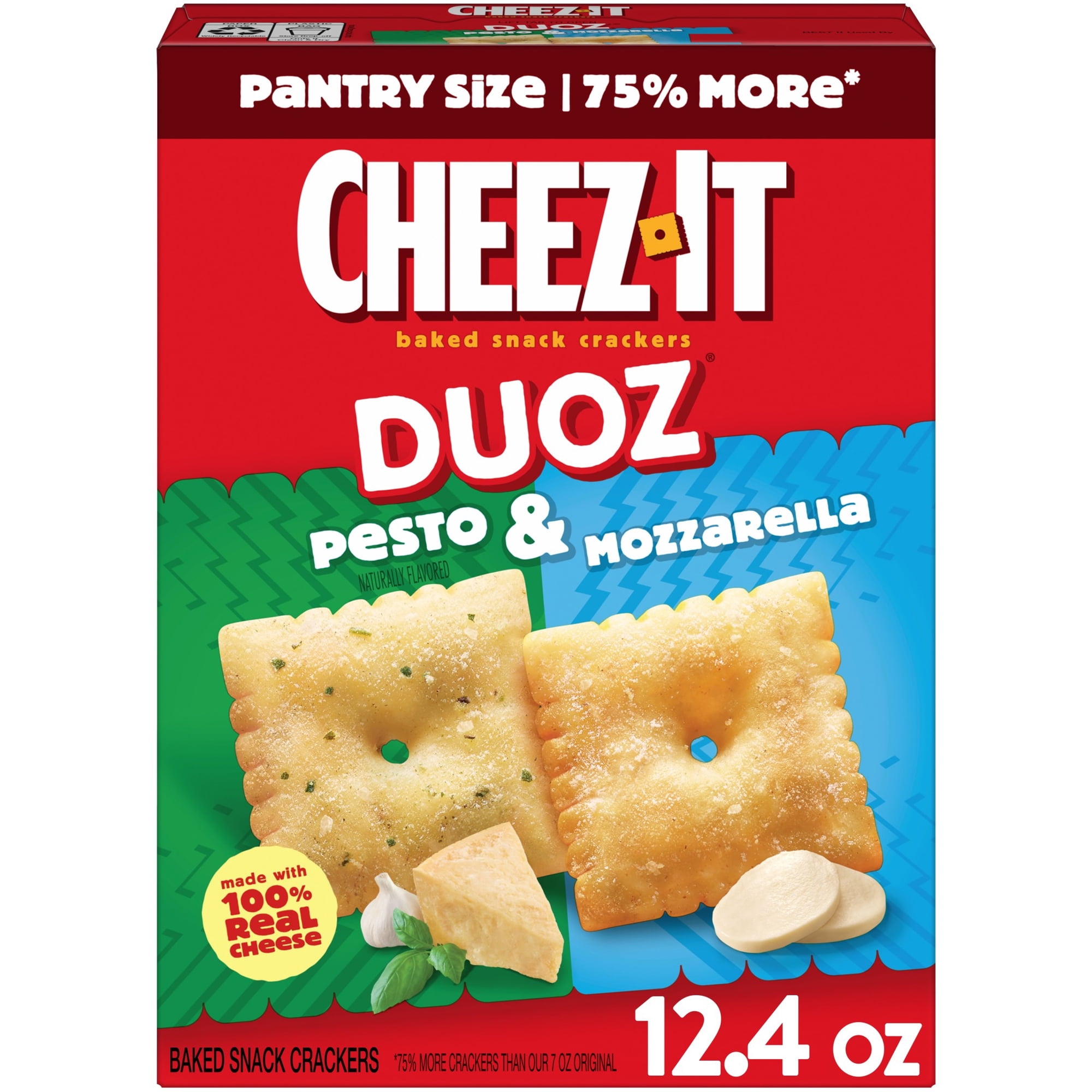 Cheez-It DUOZ Pesto and Mozzarella Baked Snack Crackers, Lunch Snacks, 12.4 oz