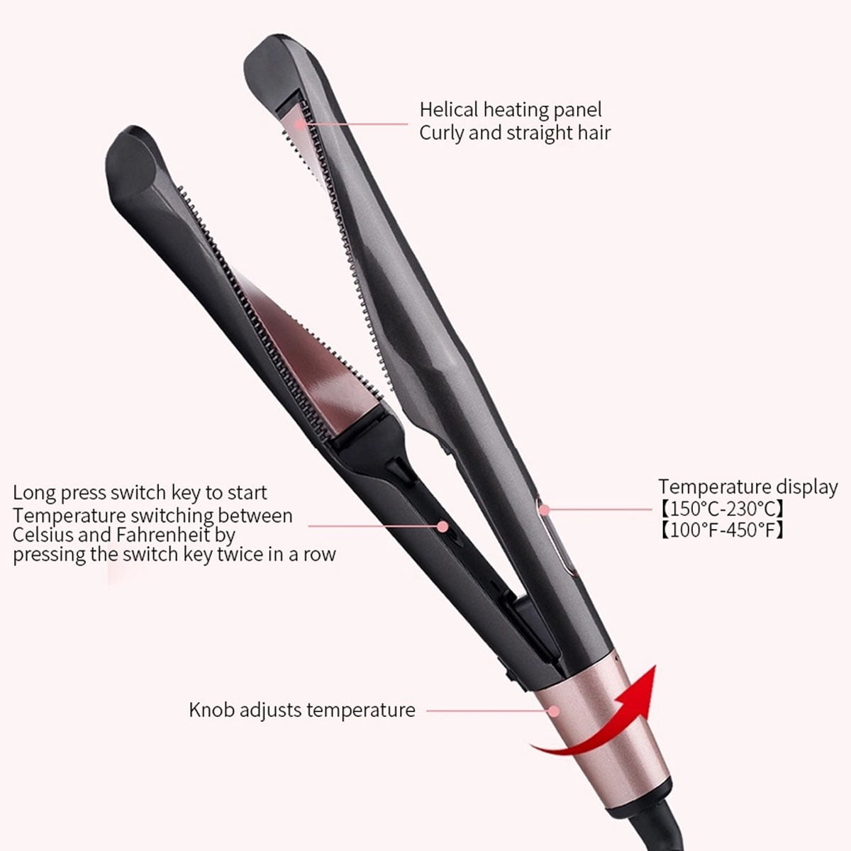 Auto Curling & Straightening Iron 2-in-1, Spiral Hair Curler with LCD Display, Tourmaline Ceramic Flat Iron Negative Ion Fast Heating for All Hair Types