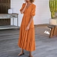 thumbnail image 4 of QIPOPIQ Robes d'Été pour Femmes Manches Courtes Col en V Bouton Cordon Robes Maxi Couleur Unie Boho Longues Robes Liquidation, 4 of 9