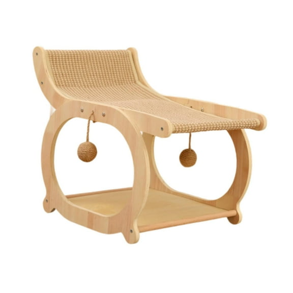 CarpNettore Cat Sisal Lounge Chair Elevated Cat Bed Furniture Kitty Scratch Resistant Wooden Wood Color