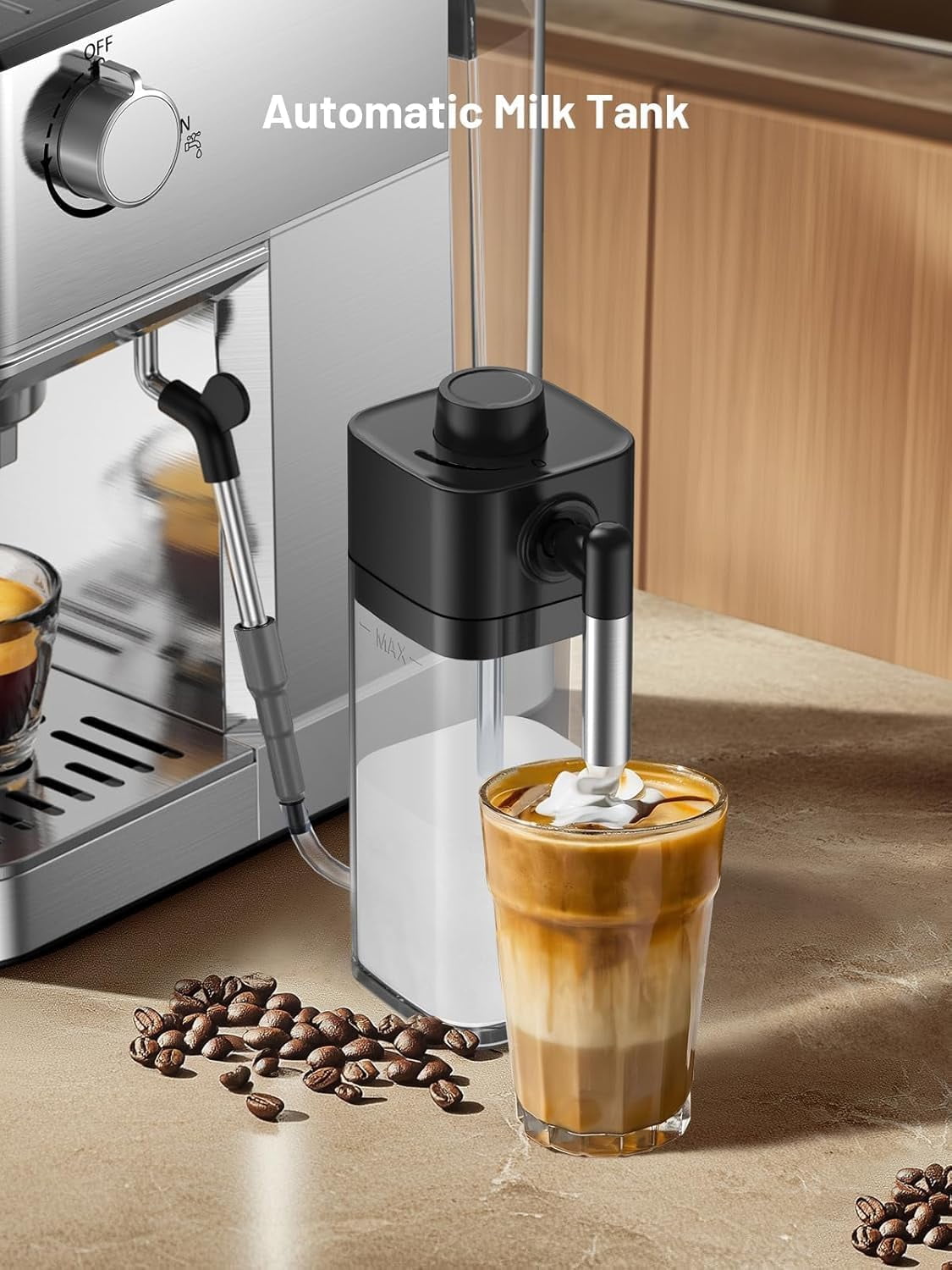 Espresso Machine 20 Bar Coffe Maker with Rapid Cold Brew, Compact Espresso Maker for Hot and Cold Cappuccino, Latte, Stainless Steel Coffee Machines with 1200ml Removable Water Tank