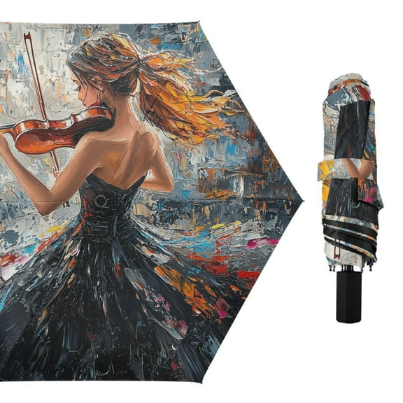 Elegant Woman Play Violin Compact Sun Umbrella Windproof Travel Umbrellas for Rain Strong Portable UV Protection