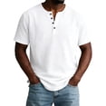 thumbnail image 2 of Men's Henley Shirt Short Sleeve Vertical Ribbed Textured T-Shirt 4 Button Placket Regular Fit Casual Summer Tops for Daily Wear,XL, 2 of 5