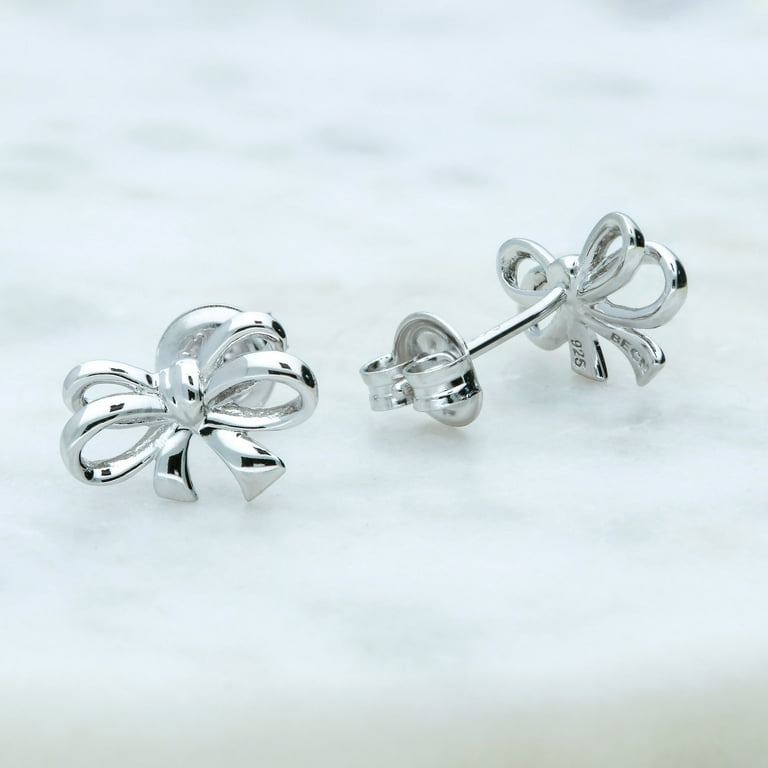 BERRICLE Sterling Silver Bow Tie Ribbon Fashion Stud