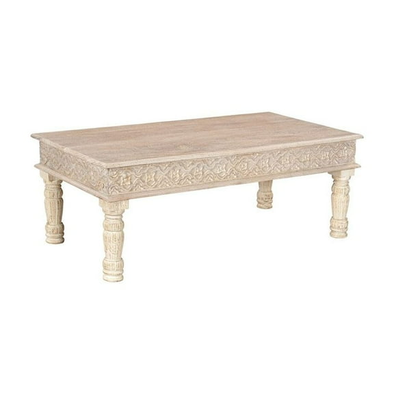 Taran Designs Milton Carved Solid Wood Coffee Table in White