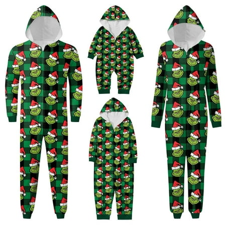 

2024 Christmas Grinch Family Matching Grinch Fashion Print Long-Sleeved Sleepwear Family Matching Jumpsuit for Baby Kid Couples