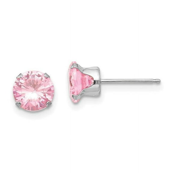 Finest Gold 14K White Gold Madi K 6.5 mm Pink CZ Post Earrings