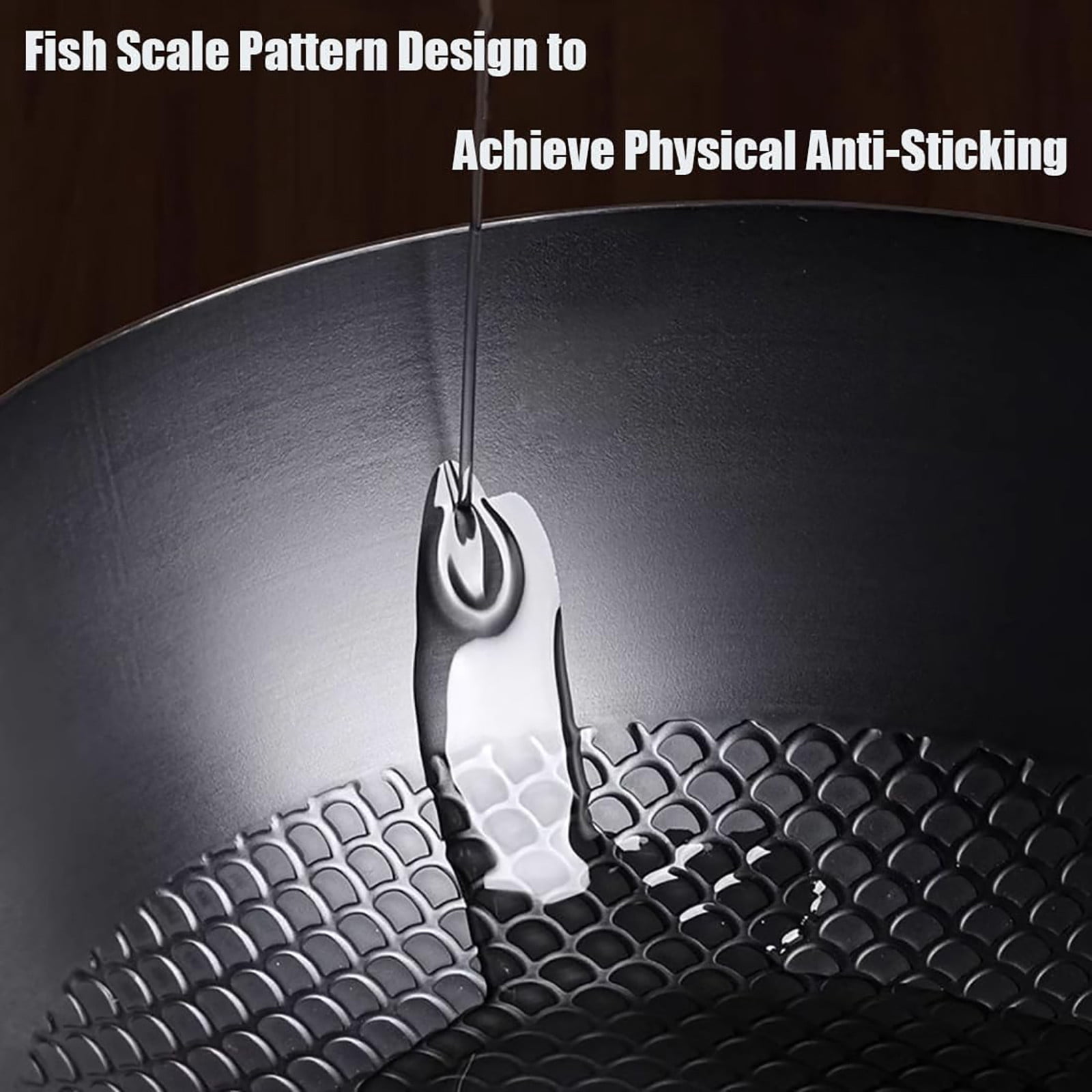 CanGonggg Fish Scale Pattern Flat Bottom Non Stick Pan Steel Woks & Stir Fry Pans Nonstick With Glass Lid For Induction Non Stick Skillet Stone Earth Frying Pan Steel Frying Pan Wide Pan Small Non
