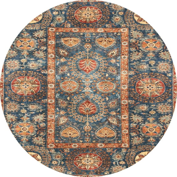 Ahgly Company Indoor Round Abstract Camel Brown Oriental Area Rugs, 8' Round