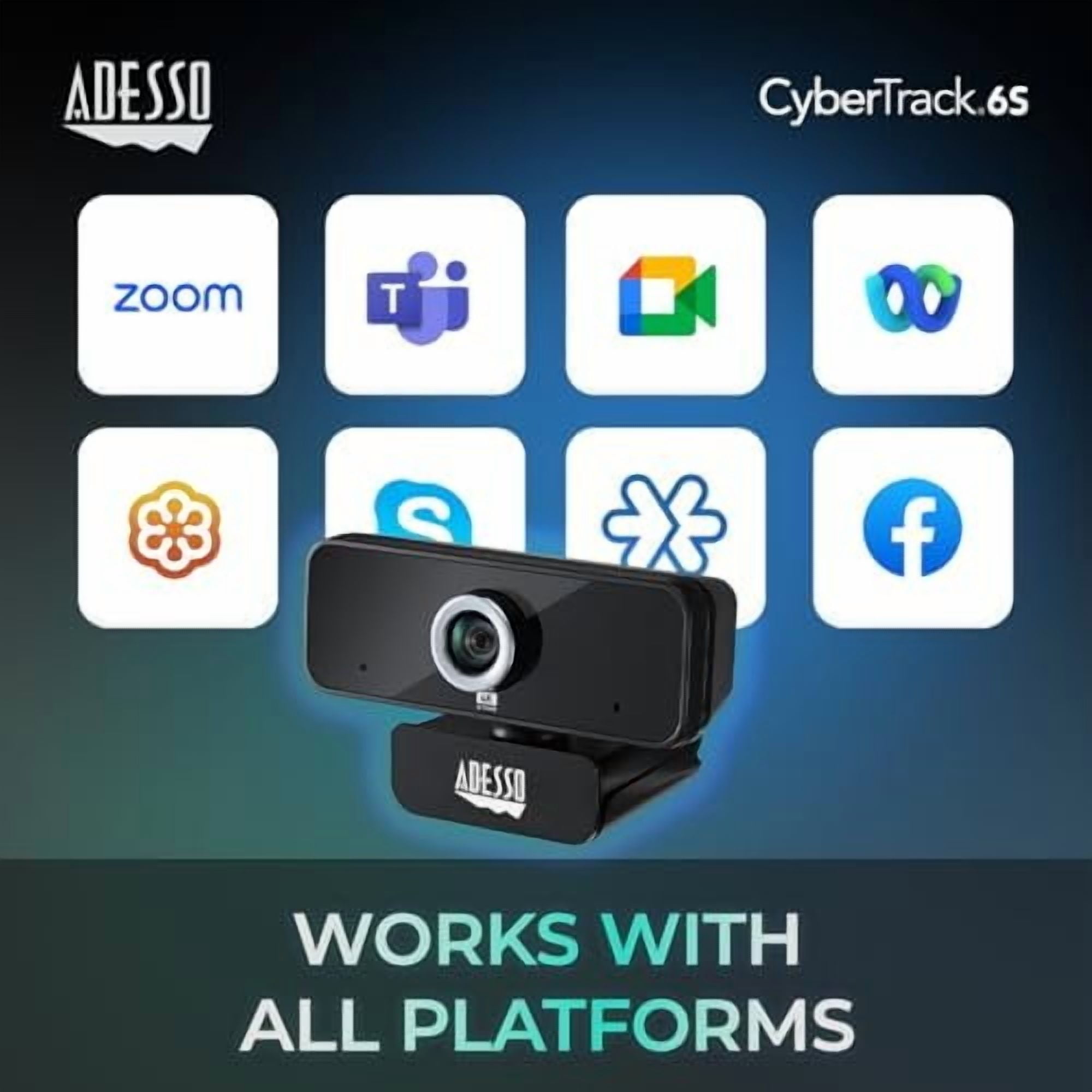 Adesso 4K HDR Ultra HD USB Webcam CyberTrack 6S Camera for PC Laptop Adjustable Angle Field of View Built-in Noise Cancellation Microphone