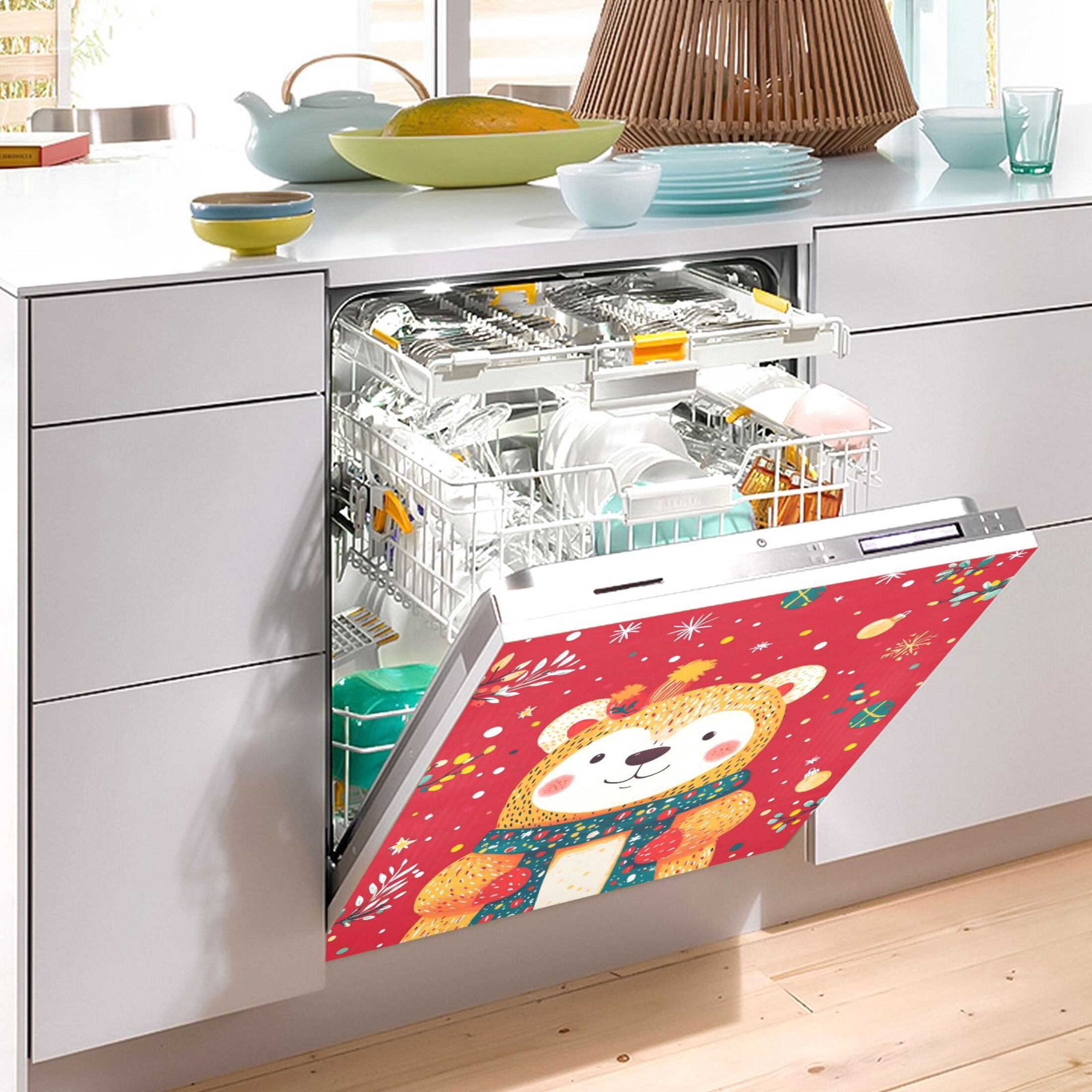 Dishwasher Magnetic Sticker 23x26 Inch Refrigerator Magnetic Sticker Washing Machine Magnetic Sticker Kitchen Panel Magnetic Sticker Home Decor Cute Red Christmas Bear