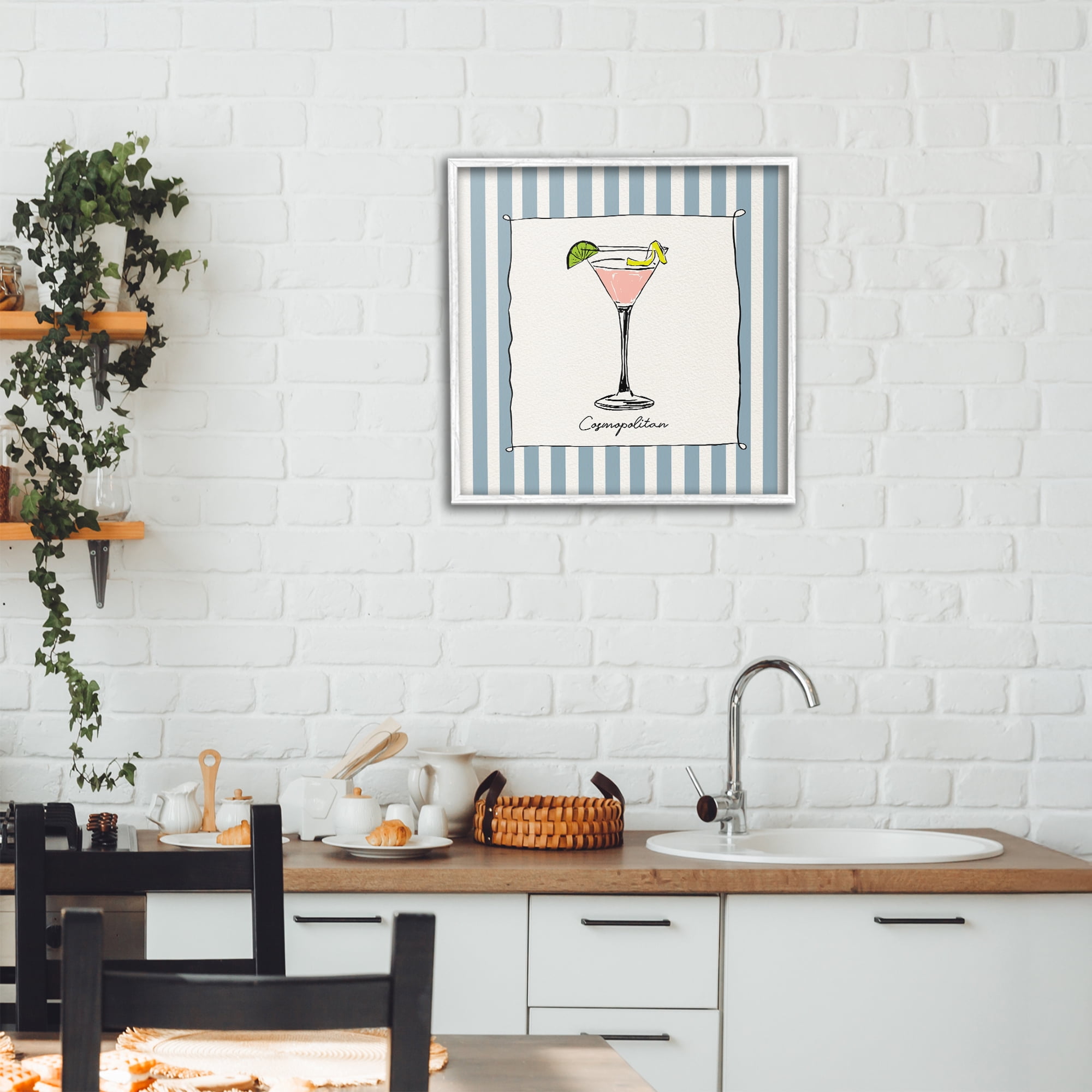 Stupell Industries Cosmopolitan Summer Stripes White Framed Giclee Art, design by Susan Jill