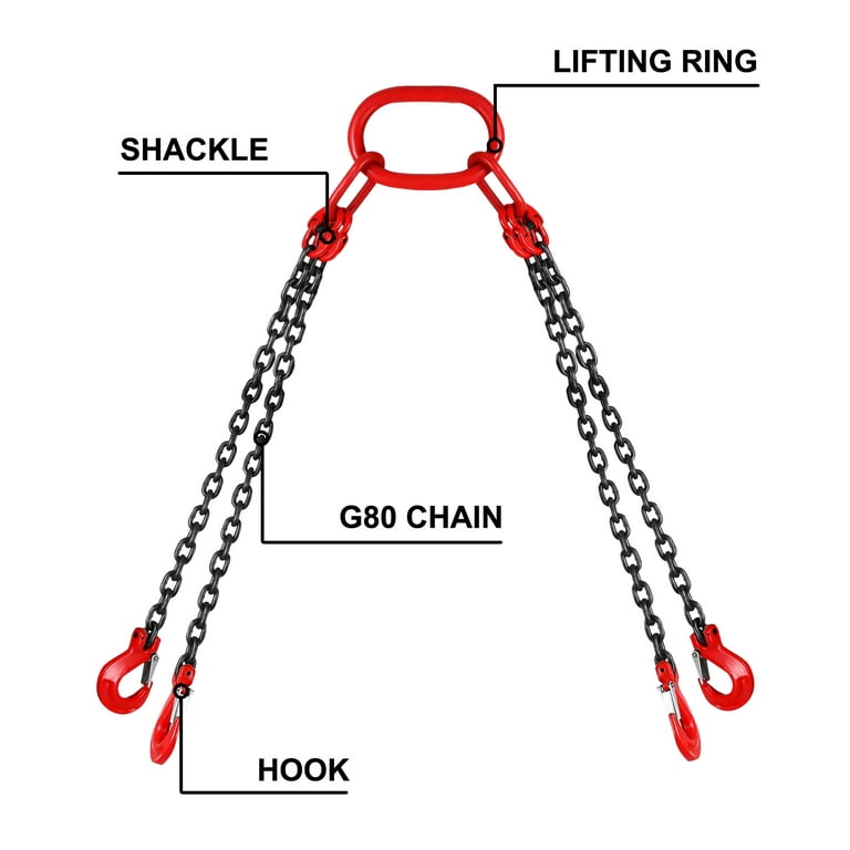 VEVOR Chain Sling 5/16 inch x 5 ft Engine Lift Chain G80 Alloy Steel Engine Chain Hoist Lifts 3 Ton with 4 Leg Grab Hooks and Adjuster, Size: 5