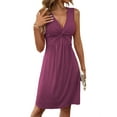 thumbnail image 3 of Women'S V Neck Front Knotted Dresses Summer Sleeveless A Line Sundress Beach Party Vacasion Dress Outfits Rose Red XL, 3 of 9