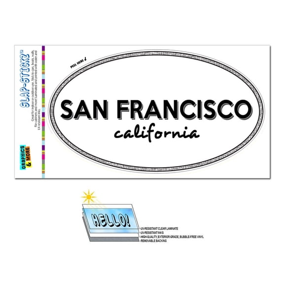 San Francisco, CA - California - Black and White - City State - Oval Laminated Sticker