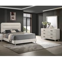 Contemporary 3pc Queen Upholstery Bed Dresser Mirror White Wooden Bedroom Set