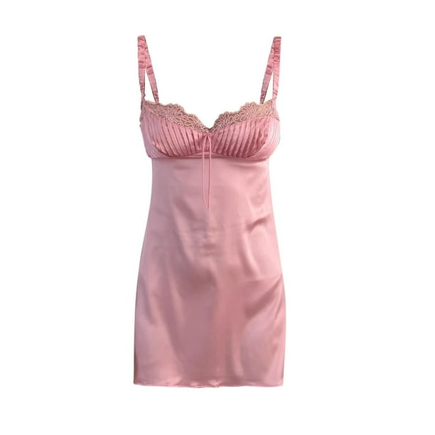 Vestido sexy con tirantes para mujer: tirantes de encaje escotados, color liso ajustable, ropa de fiesta para verano, tejido de poliéster, tallas S-L, busto 88-96 cm.