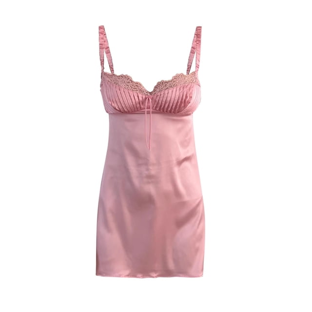 Vestido sexy con tirantes para mujer: tirantes de encaje escotados, color liso ajustable, ropa de fiesta para verano, tejido de poliéster, tallas S-L, busto 88-96 cm.