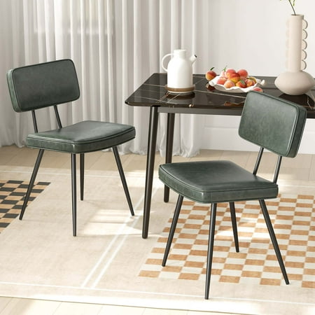 Costway Dining Chairs Set of 2 with PU Leather Cover Filled Sponge Waterfall Seats - Green