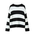 thumbnail image 2 of Arvbitana Women's Oversized Pullover Sweater Stripe Print Long Sleeve Crew Neck Knitwear Fall Winter Casual Tops Streetwear, 2 of 9