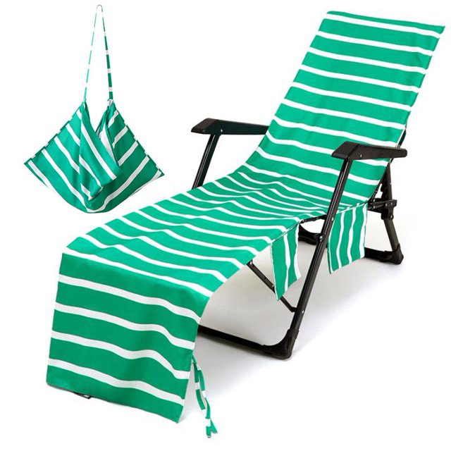PVCS Housse de Chaise à Rayures Serviette de Plage Imprimée Polyester Coton Serviette de Chaise Longue pour la Maison