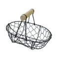 thumbnail image 2 of Cesta de alambre para huevos, cesta ovalada para recolección, rústica, decorativa, vintage, cesta de almacenamiento de hierro con mango de madera para Negro, 2 of 8