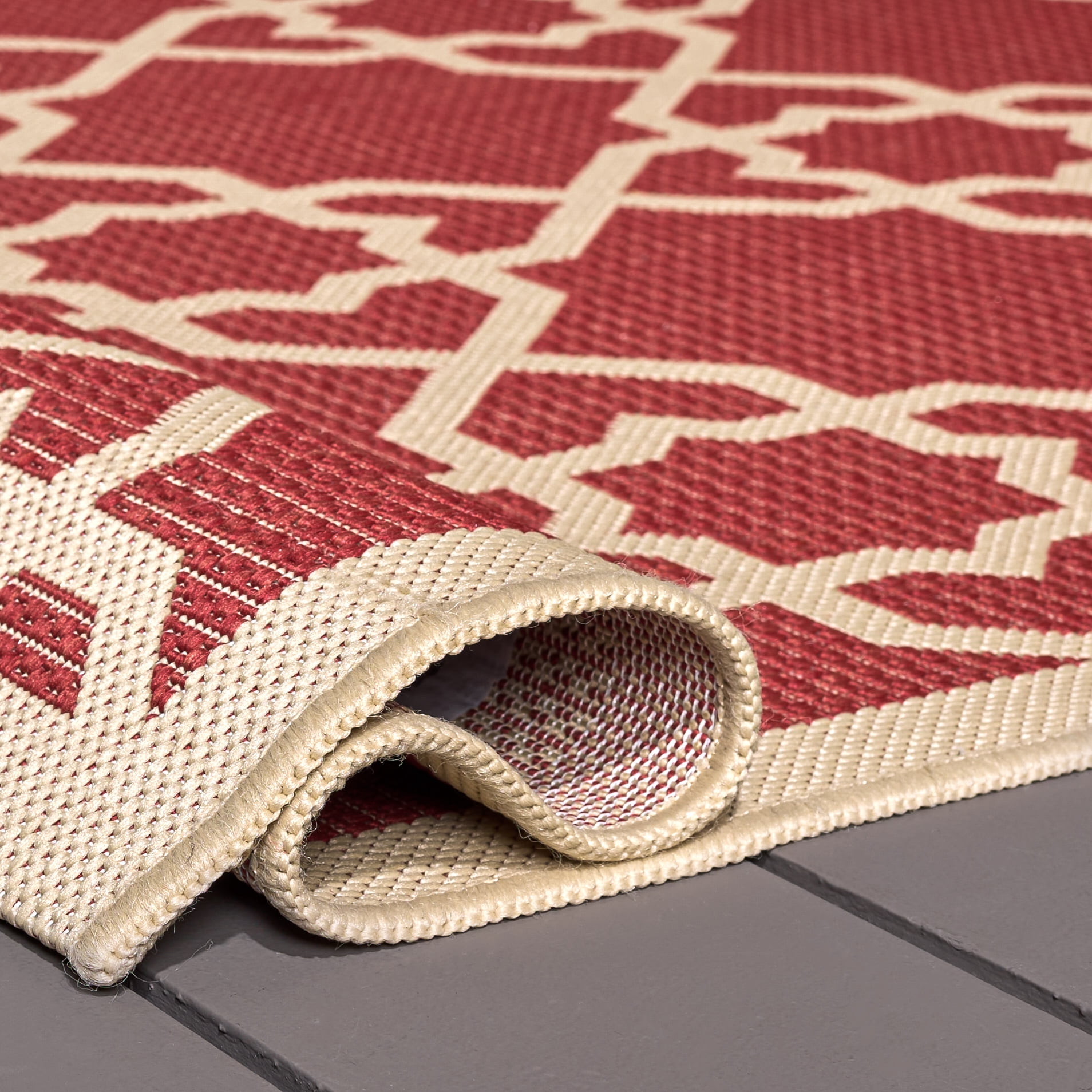 SAFAVIEH Courtyard Carol Geometric Indoor/Outdoor Runner Rug, 2'3" x 12', Red/Beige