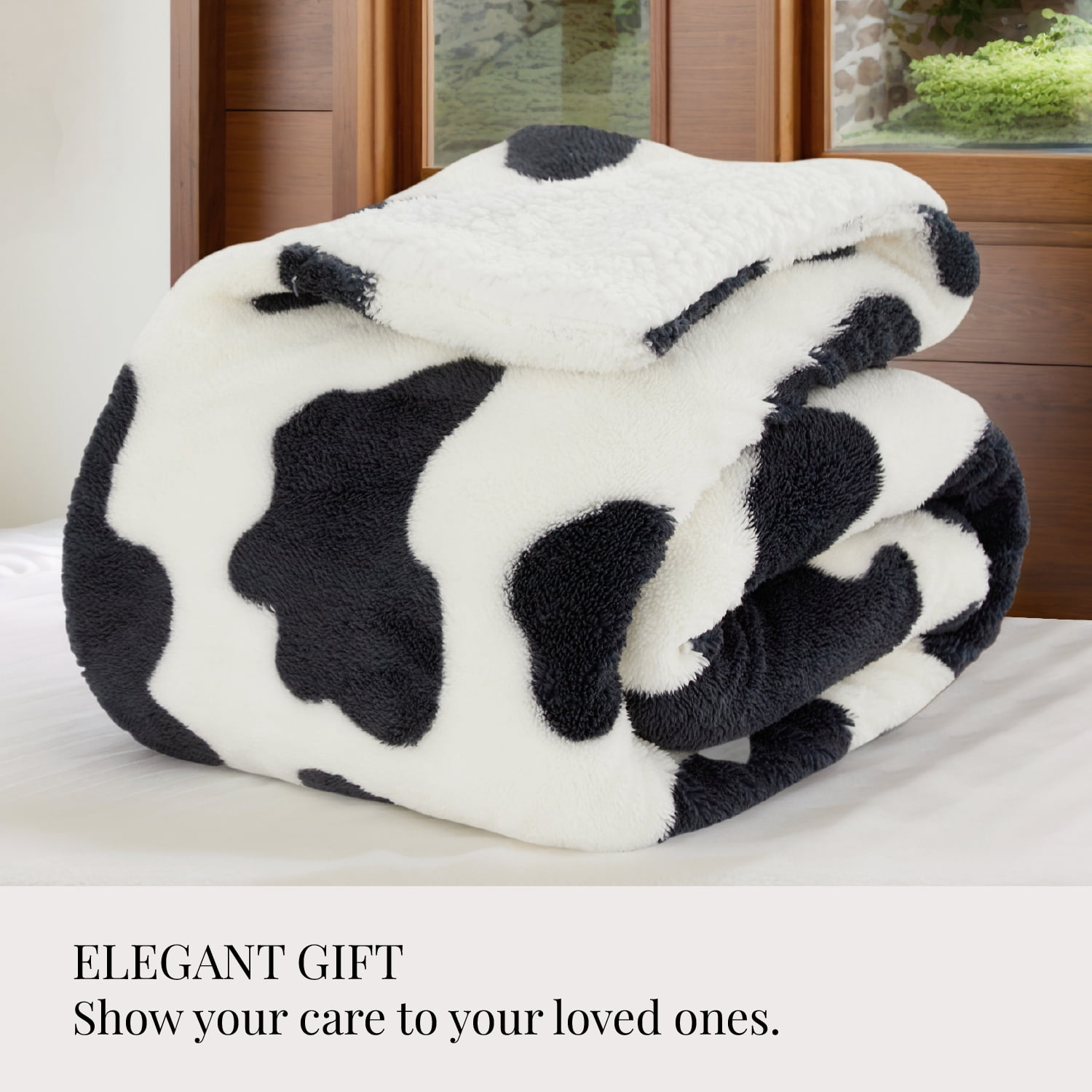 U by Bedsure Soft Cow Print Blanket for Couch, Animal Decor Sherpa Throw Blanket, 50"x60"