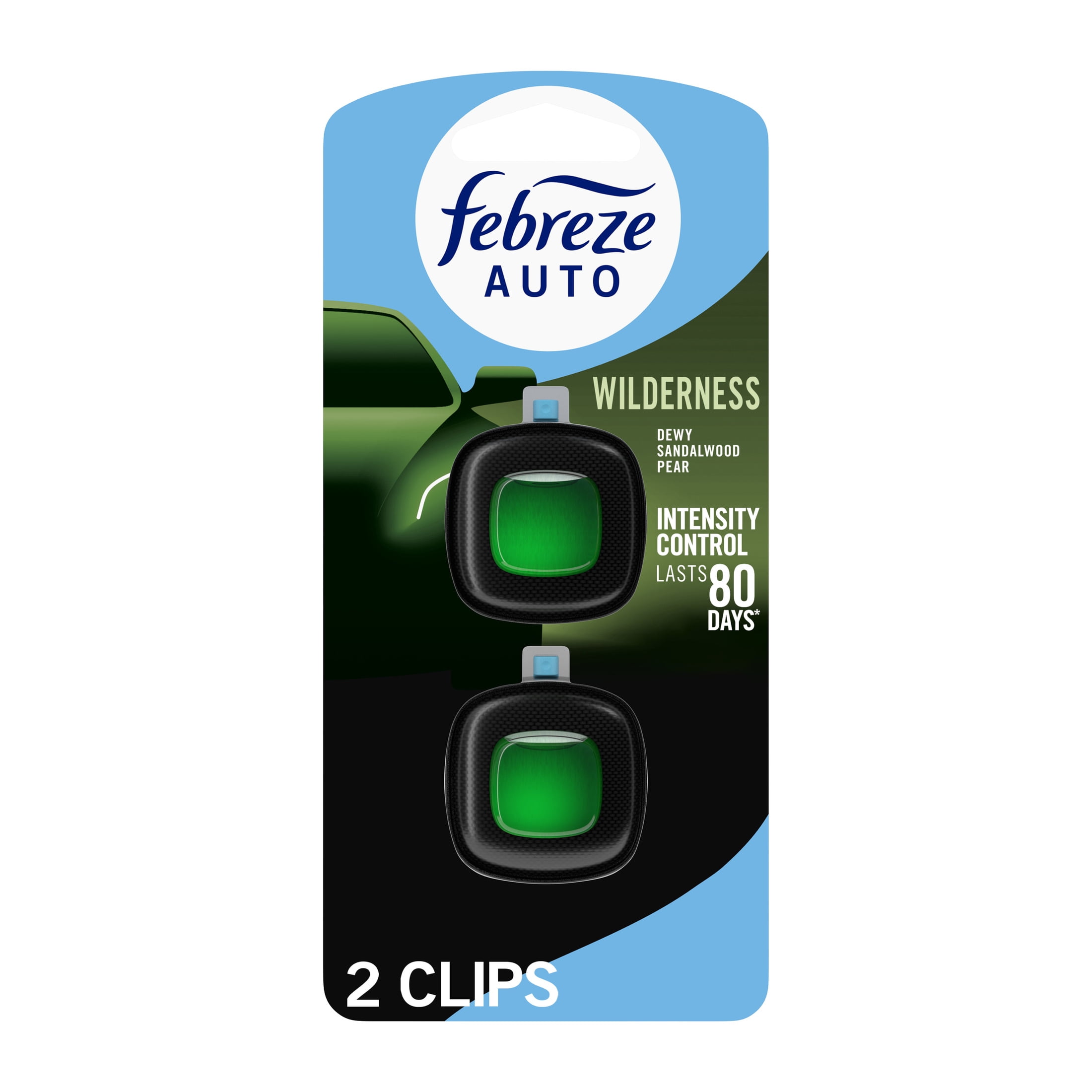 (2 pack) Febreze AUTO Car Air Freshener, Odor-Fighting Car Vent Clip, Wilderness, 2 Count