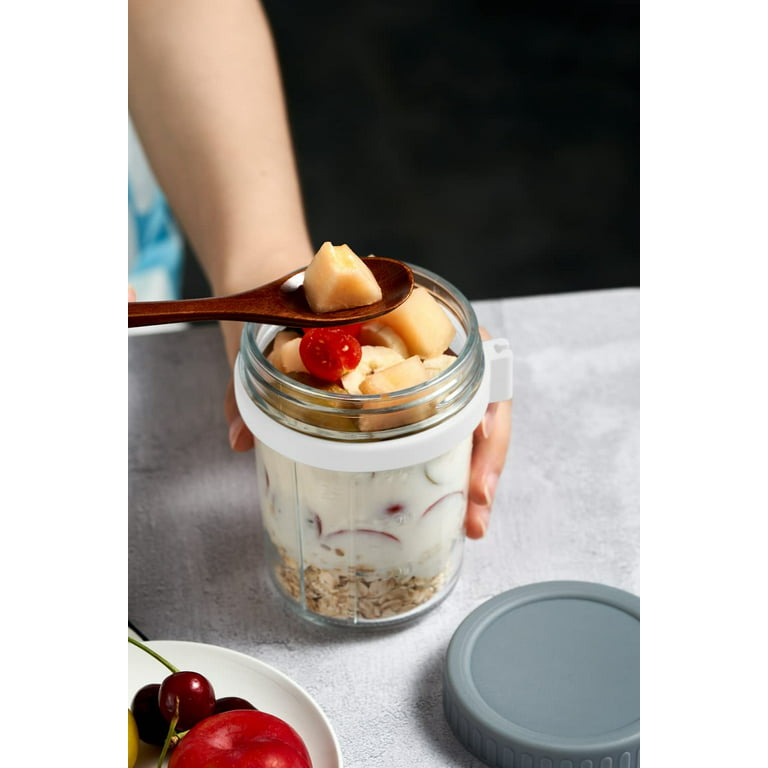  Overnight Oats Container 2-Pack - 10-Oz Glass Mason Jars w/  Spoons & Recipe Book : Home & Kitchen