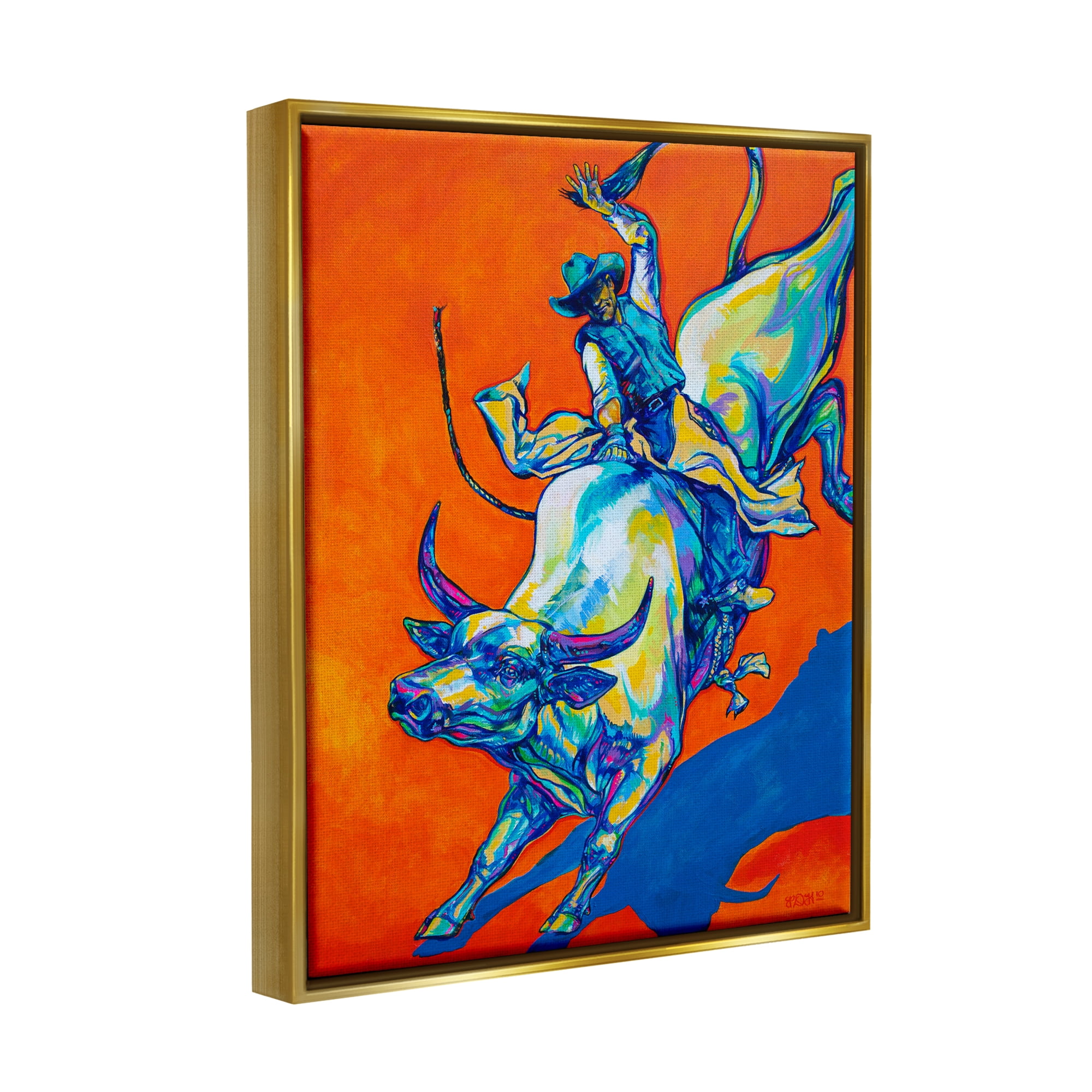 Stupell Industries Modern Rodeo Painting Animals & Insects Painting Gold Floater Framed Art Print Wall Art, 25 x 31