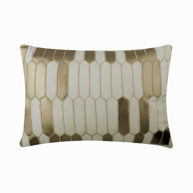 The HomeCentric Ivory Pack of 2, 12"x18" (30x45 cm) Rectangle Pillow Covers, Linen Applique Lumbar Pillow Covers, Geometric Pattern Modern Style - Gold Heist