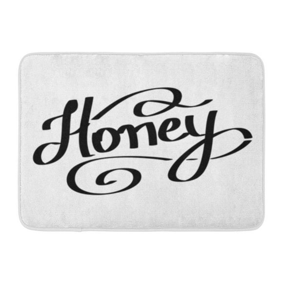 POGLIP Yellow Badge Honey Lettering Bee Bio Bumble Cafe Color Doormat Floor Rug Bath Mat 30x18 inch