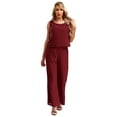 thumbnail image 3 of TTAO Womens Elegant Wedding Guest Pants Suit 3 Piece Set Formal Chiffon Lace Evening Party Outfits Burgundy-A XXL, 3 of 7