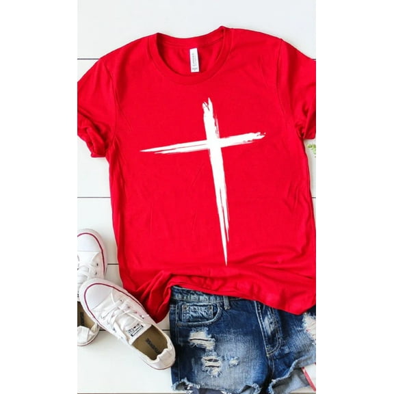 Distressed Cross White Ink Graphic Tee T-Shirt PLUS