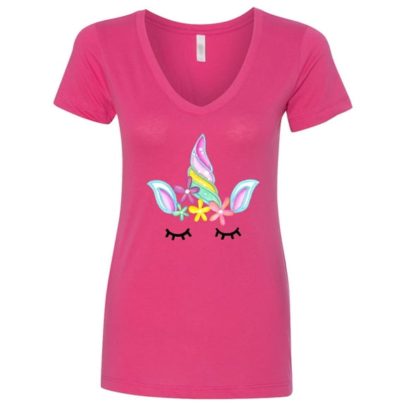 Inktastic Unicorn Face Women's V-Neck T-Shirt